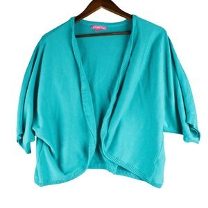 Woman Within Womens 1X 22/24 Teal Green Cotton Blend Open Front Cardigan Plus Sz